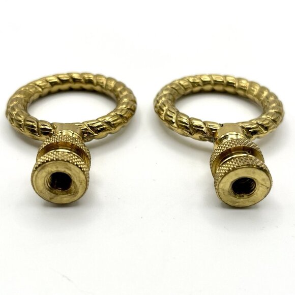 Pair of Vintage Brass Rope Ring Lamp Finials Hollywood Regency MCM Toppers - Picture 4 of 4